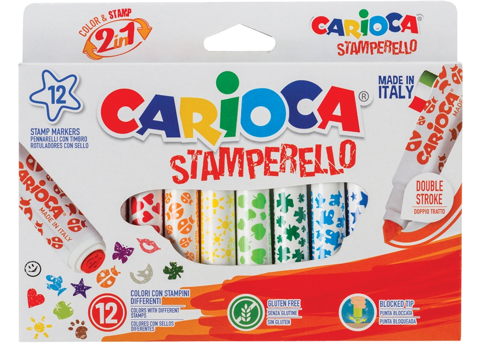 Étui de 12 feutres de coloriage à tampon Carioca Stamperello - Pandava
