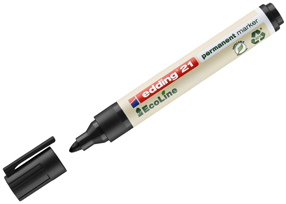 edding 21 EcoLine marqueur permanent - noir - 1 stylo - pointe ronde 1,5-3  mm - sèche vite - résiste à l'eau et à l'essuyage - pour carton, plastique,  bois, métal - marqueur universel : : Fournitures de bureau