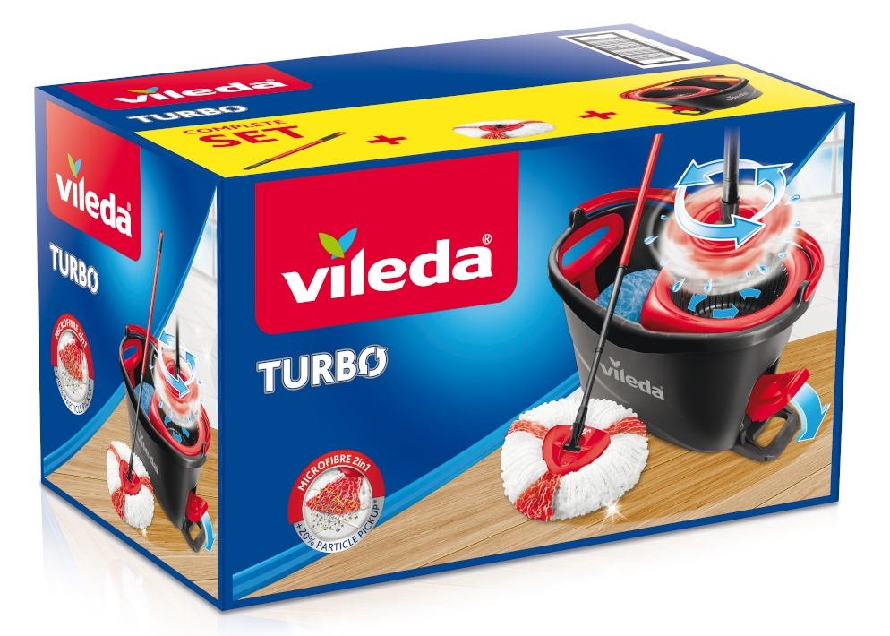 Vileda Turbo 3 en 1 balai avec système rotatif + seau à pédale – set